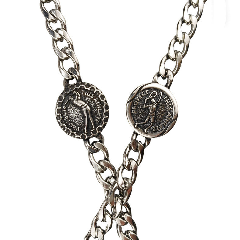 Hip-Hop Stainless Steel Retro Punk Skull Dragon Pattern Round Plate Sports Men's Bracelet Accessories Wholesale