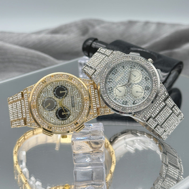 Gold Iced-Out Decorative Quartz Watch – 37mm Round Dial