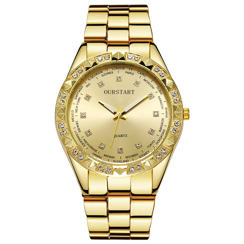 Gold Stainless Steel Diamond Dial Quartz Watch – Unisex