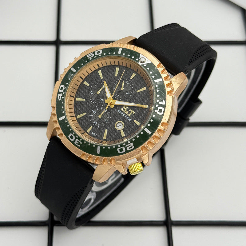 Sport Diver Style Quartz Watch with Silicone Strap – 46mm