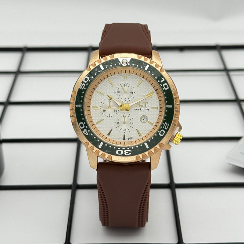 Sport Diver Style Quartz Watch with Silicone Strap – 46mm