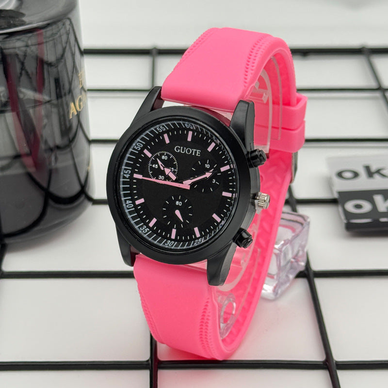 Sport Style Black & Yellow Quartz Watch with Silicone Strap – 42mm