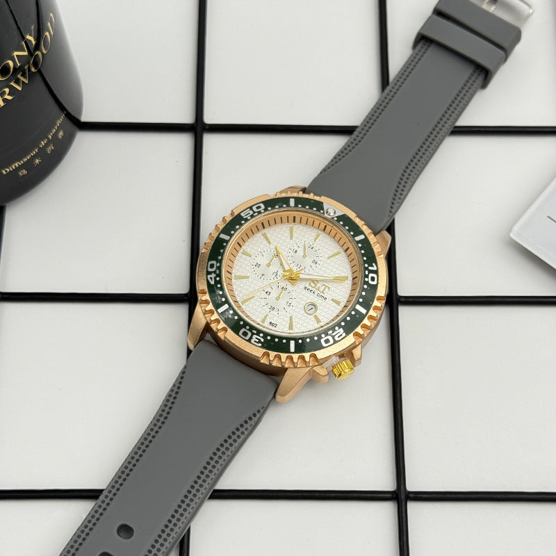 Sport Diver Style Quartz Watch with Silicone Strap – 46mm