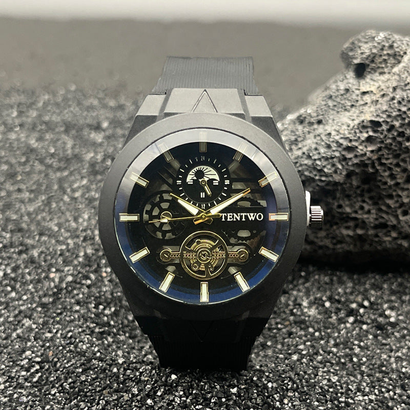 Men’s 46mm Silicone Quartz Watch – Casual Analog Wristwatch – Metal Case – Multi-Color