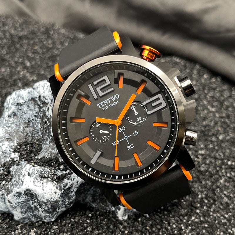 Men’s 47mm Silicone Quartz Watch – Casual Sport Analog Wristwatch – Multi-Color