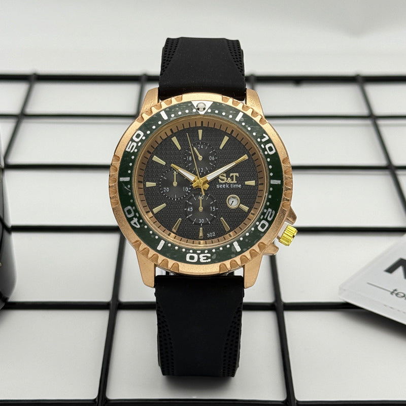 Sport Diver Style Quartz Watch with Silicone Strap – 46mm