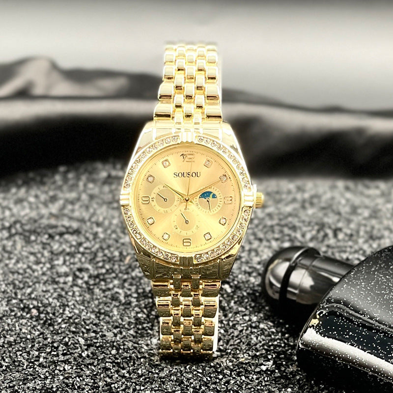Luxury Gold Women’s Quartz Watch with Crystal Bezel – 36mm