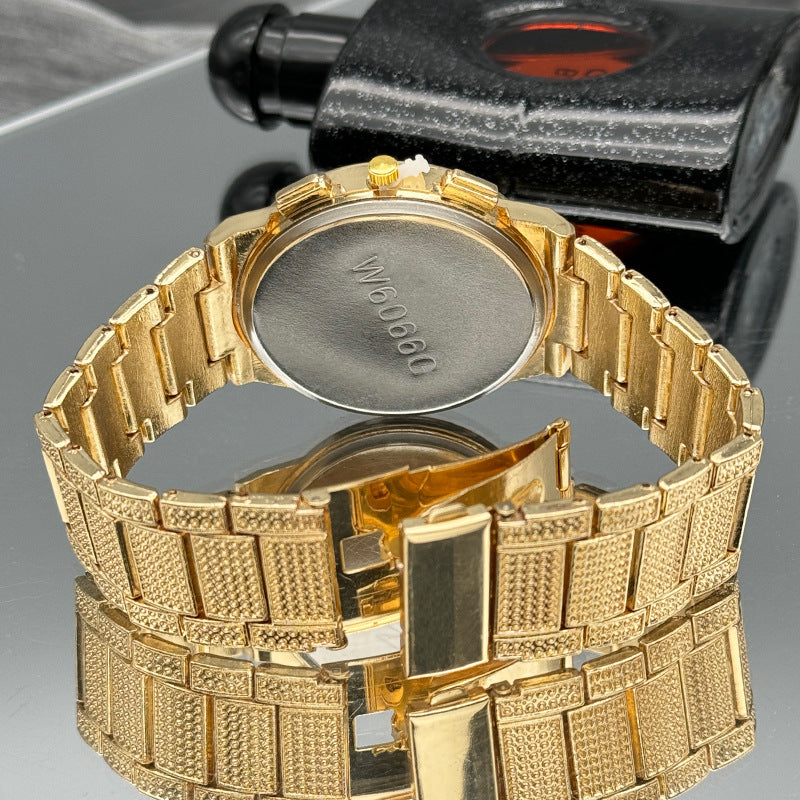 Gold Iced-Out Decorative Quartz Watch – 37mm Round Dial