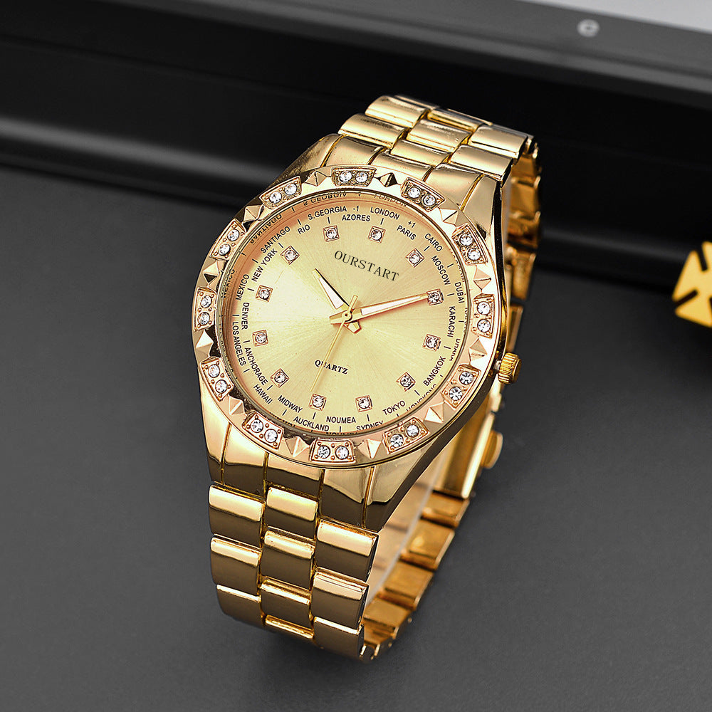 Gold Stainless Steel Diamond Dial Quartz Watch – Unisex