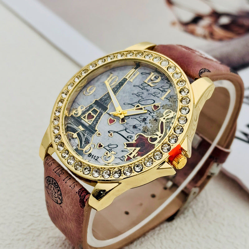 Paris Eiffel Tower Crystal Quartz Watch for Women – 43mm