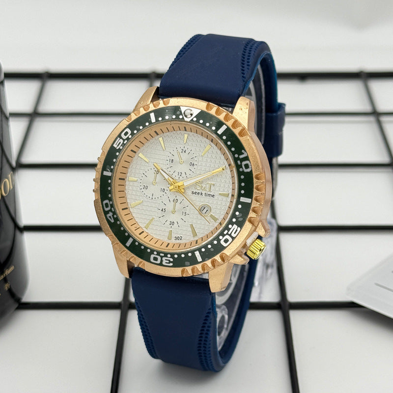 Sport Diver Style Quartz Watch with Silicone Strap – 46mm