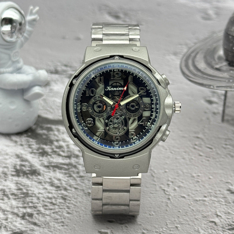 Men’s 46mm Fashion Quartz Watch – Alloy Case & Stainless Steel Band – Multi Dial Styles