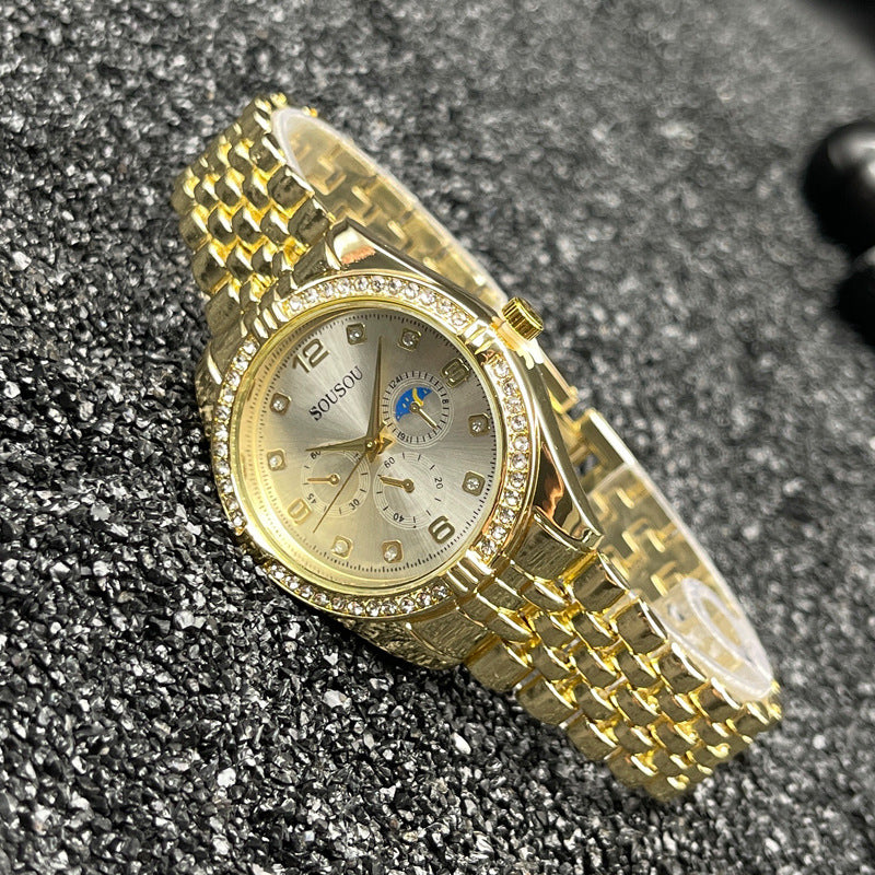 Luxury Gold Women’s Quartz Watch with Crystal Bezel – 36mm