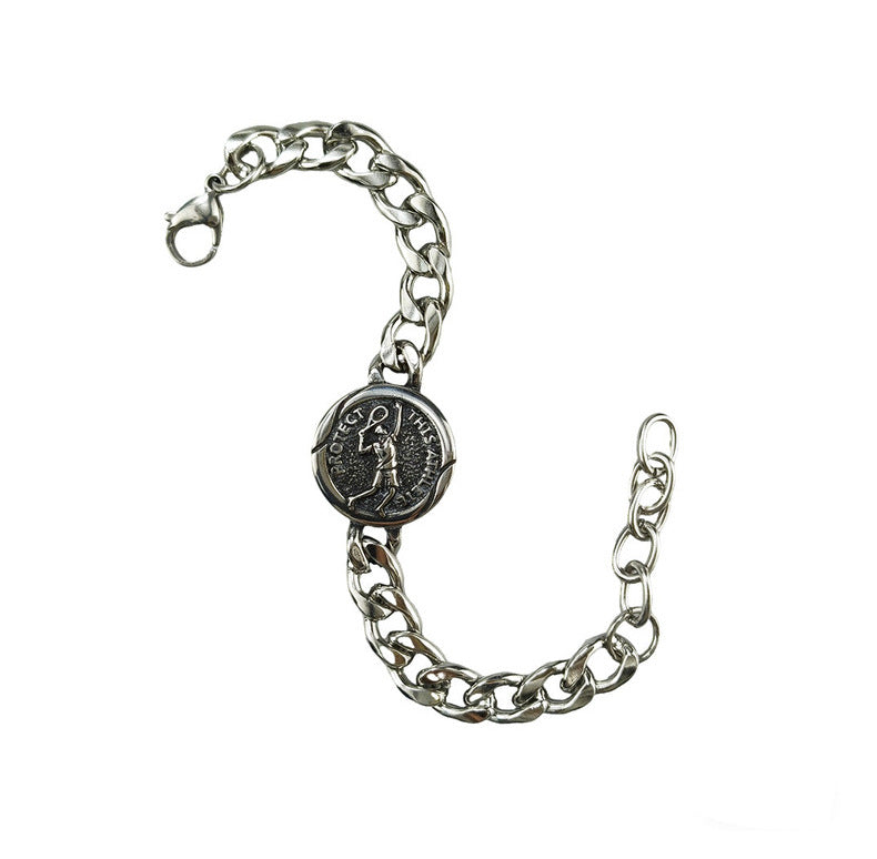 Hip-Hop Stainless Steel Retro Punk Skull Dragon Pattern Round Plate Sports Men's Bracelet Accessories Wholesale