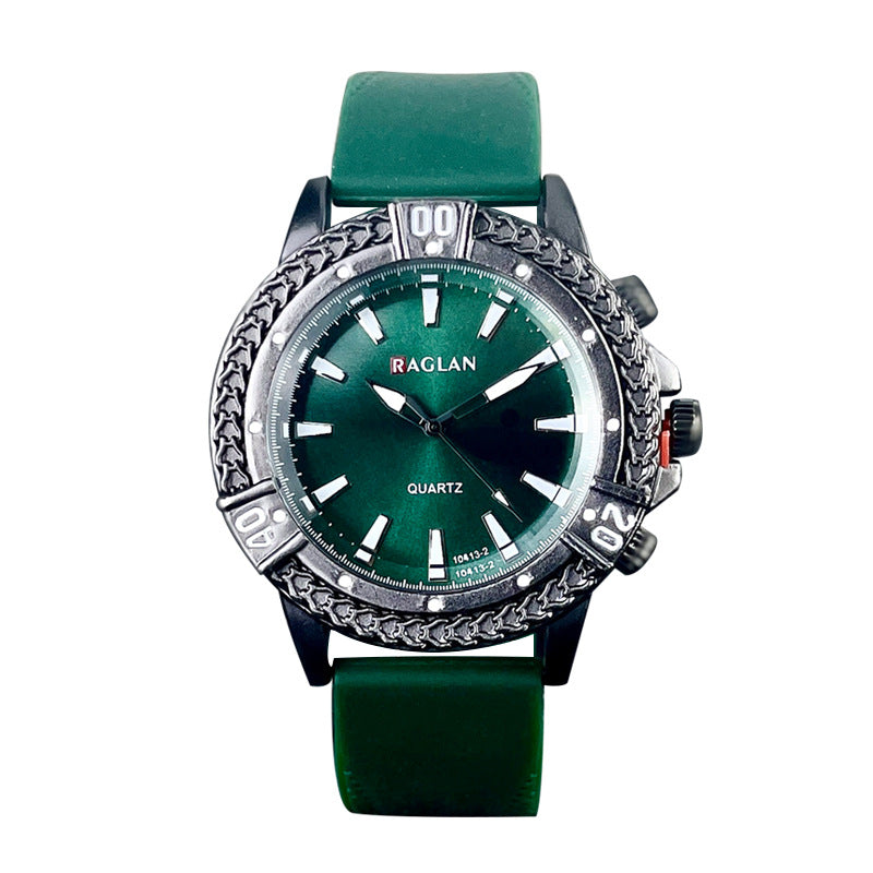 Green Sport Style Quartz Watch with Silicone Strap – 43mm Men’s Watch