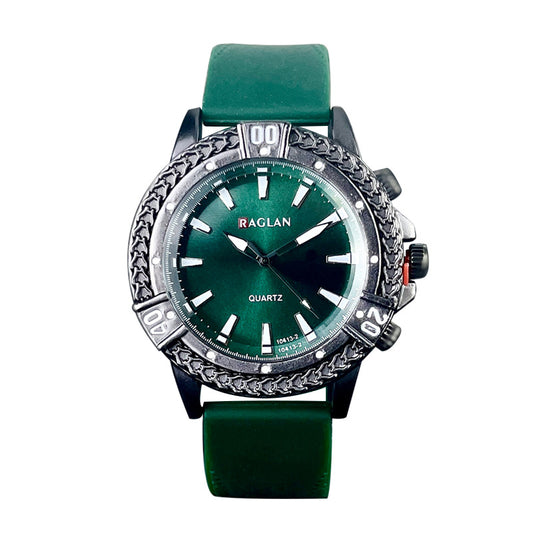 Green Sport Style Quartz Watch with Silicone Strap – 43mm Men’s Watch
