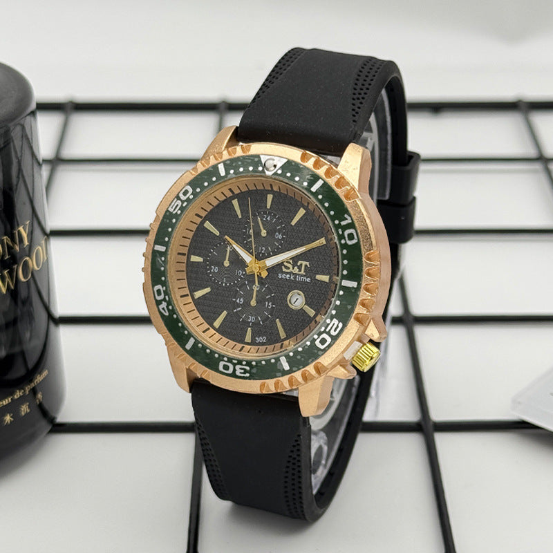 Sport Diver Style Quartz Watch with Silicone Strap – 46mm