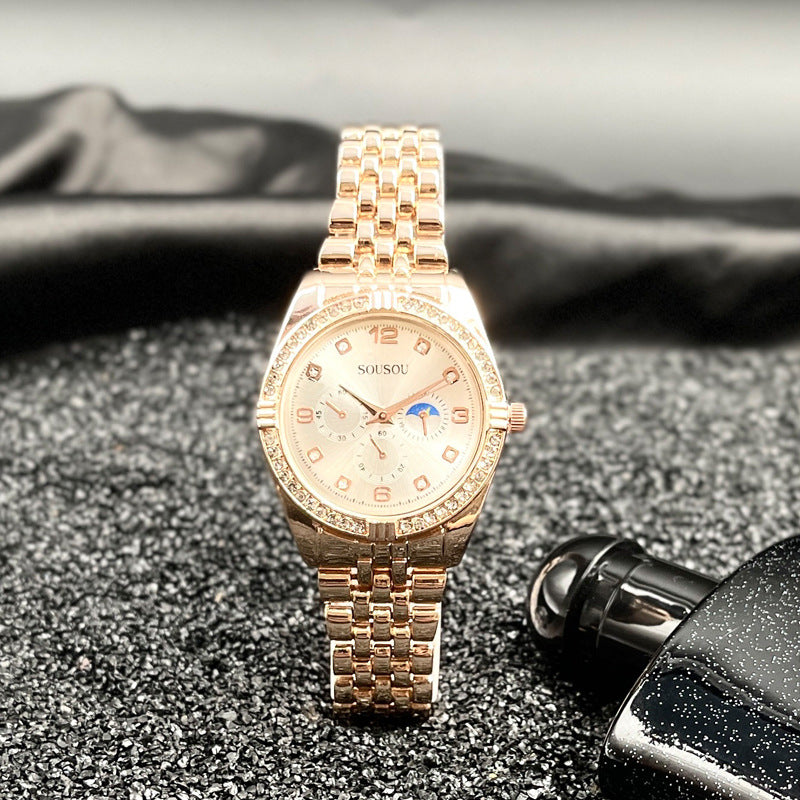 Luxury Gold Women’s Quartz Watch with Crystal Bezel – 36mm