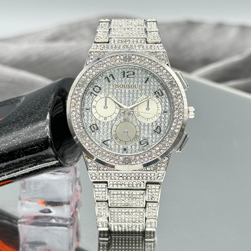 Gold Iced-Out Decorative Quartz Watch – 37mm Round Dial