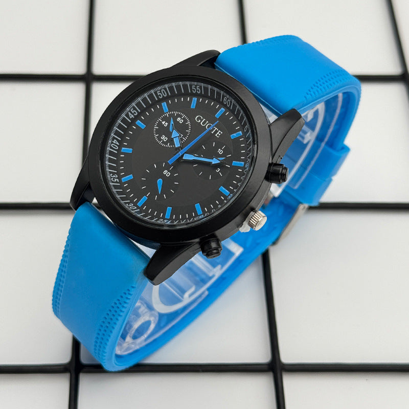 Sport Style Black & Yellow Quartz Watch with Silicone Strap – 42mm