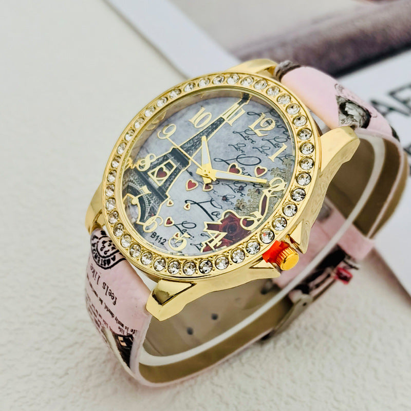 Paris Eiffel Tower Crystal Quartz Watch for Women – 43mm