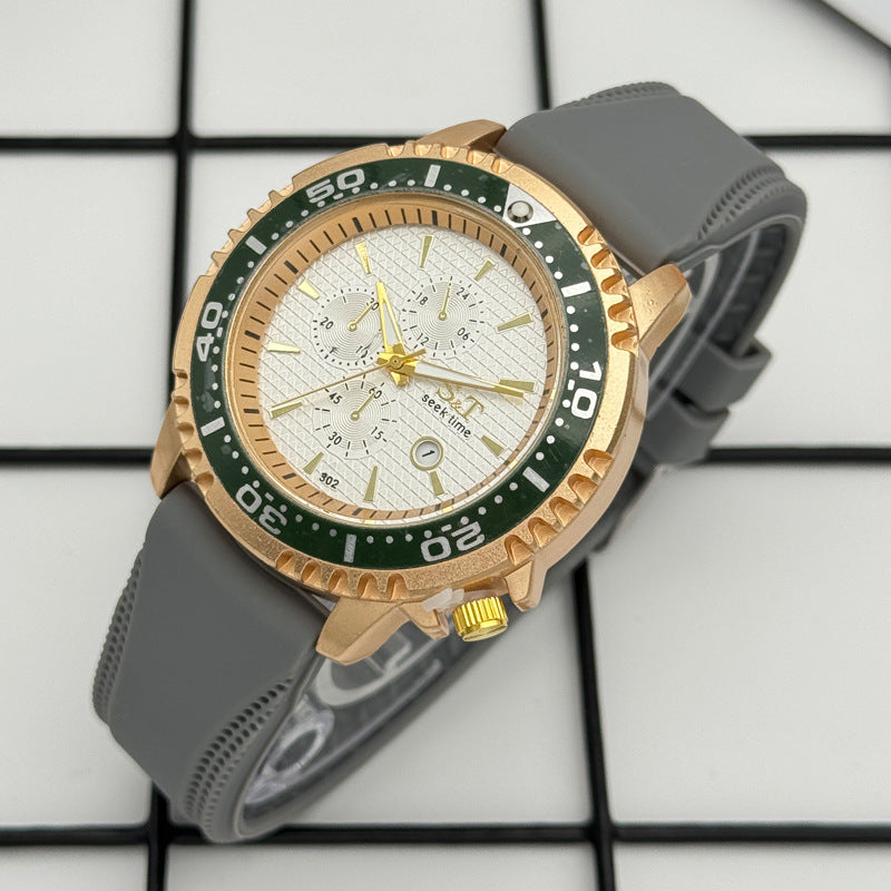 Sport Diver Style Quartz Watch with Silicone Strap – 46mm