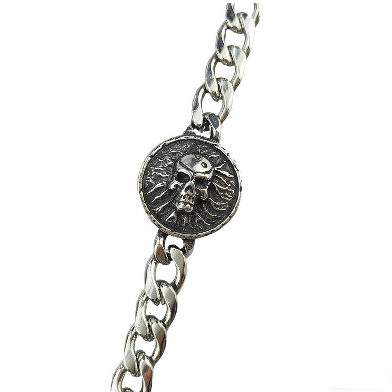 Hip-Hop Stainless Steel Retro Punk Skull Dragon Pattern Round Plate Sports Men's Bracelet Accessories Wholesale