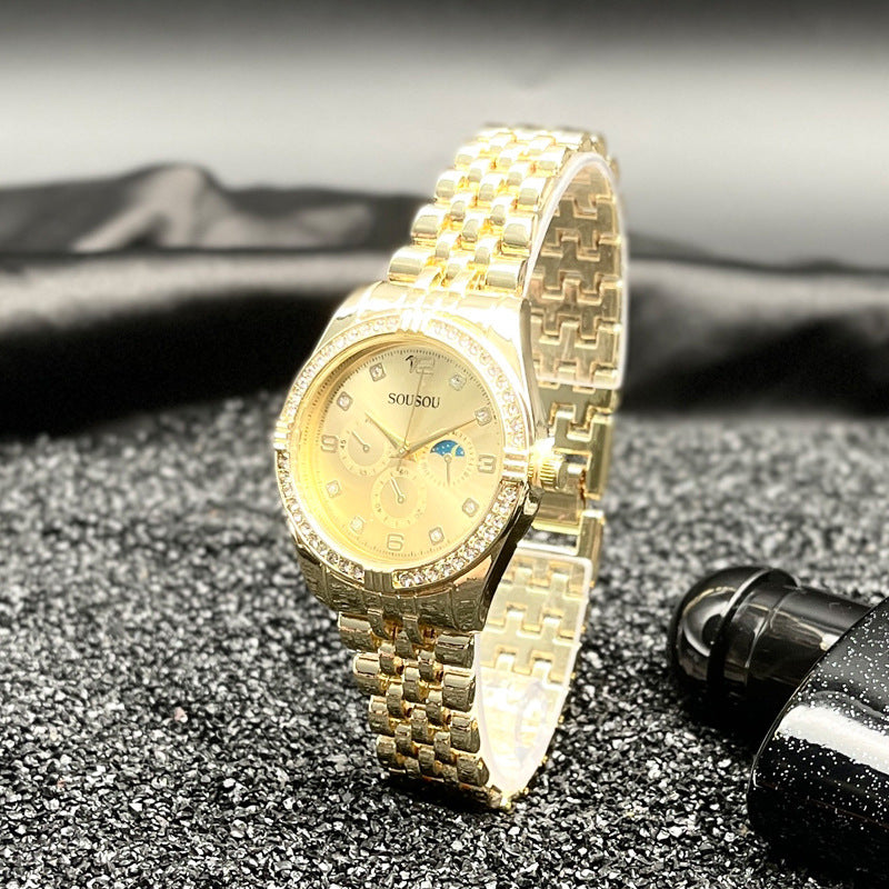 Luxury Gold Women’s Quartz Watch with Crystal Bezel – 36mm
