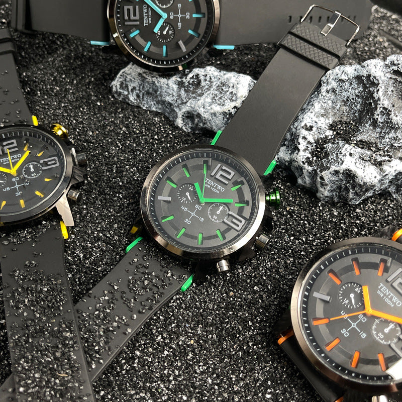 Men’s 47mm Silicone Quartz Watch – Casual Sport Analog Wristwatch – Multi-Color