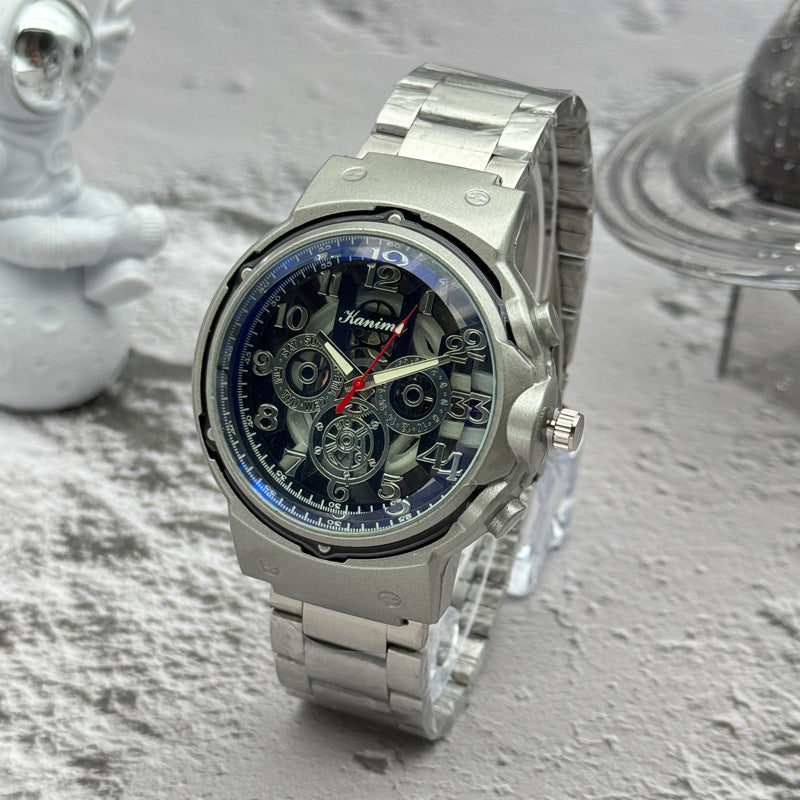 Men’s 46mm Fashion Quartz Watch – Alloy Case & Stainless Steel Band – Multi Dial Styles