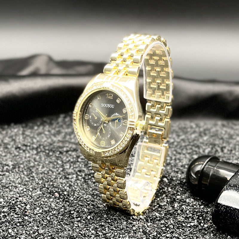 Luxury Gold Women’s Quartz Watch with Crystal Bezel – 36mm