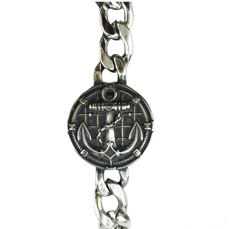 Hip-Hop Stainless Steel Retro Punk Skull Dragon Pattern Round Plate Sports Men's Bracelet Accessories Wholesale