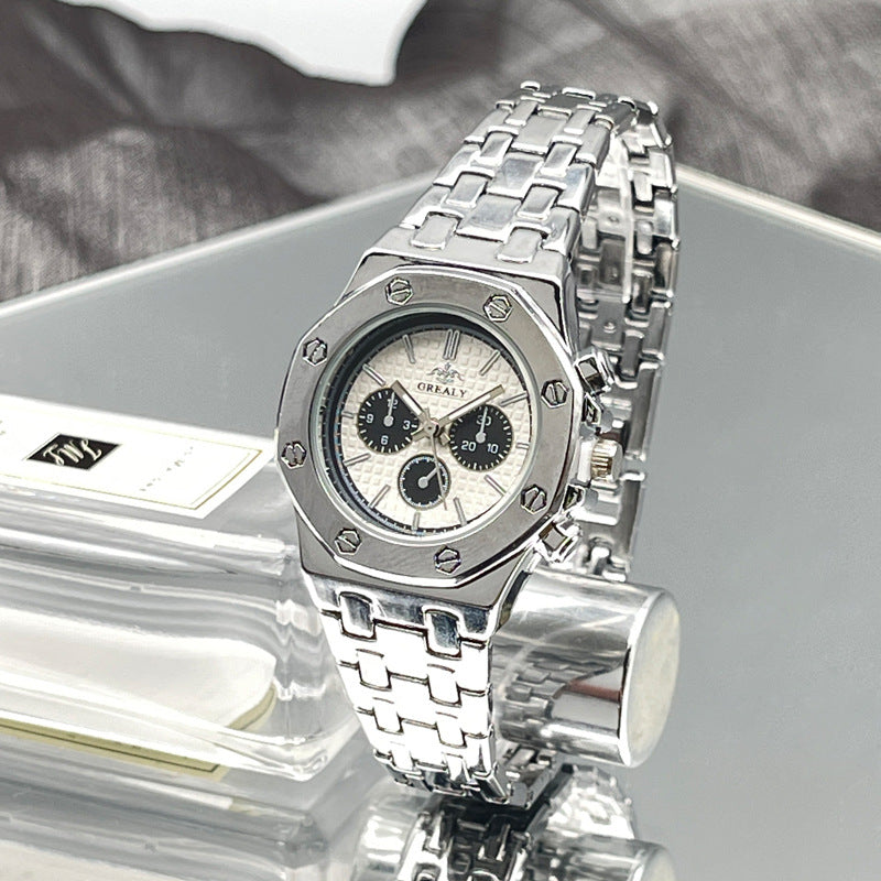 Silver Stainless Steel Quartz Couple Watch Set – 40mm/30mm
