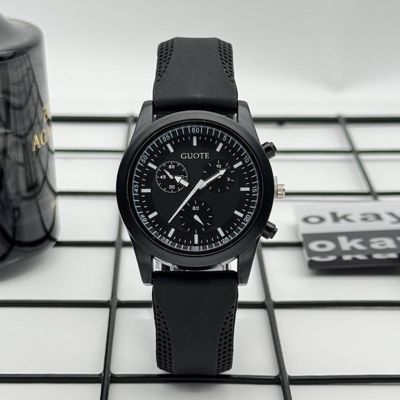 Sport Style Black & Yellow Quartz Watch with Silicone Strap – 42mm