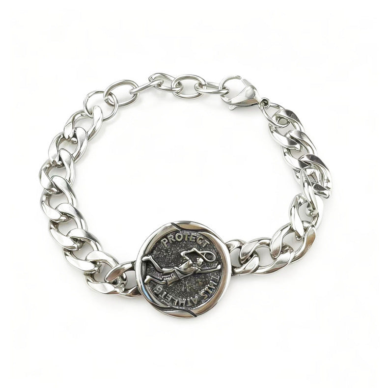 Hip-Hop Stainless Steel Retro Punk Skull Dragon Pattern Round Plate Sports Men's Bracelet Accessories Wholesale