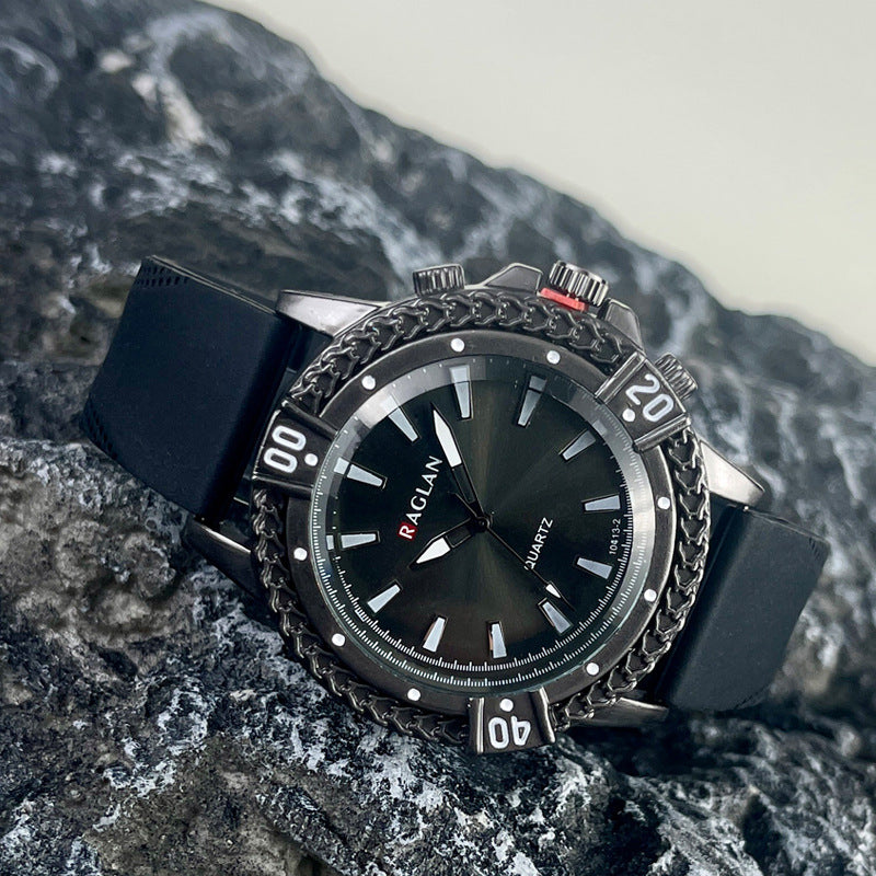 Green Sport Style Quartz Watch with Silicone Strap – 43mm Men’s Watch