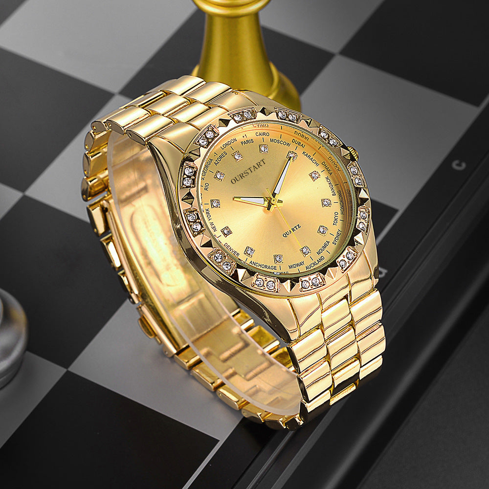 Gold Stainless Steel Diamond Dial Quartz Watch – Unisex