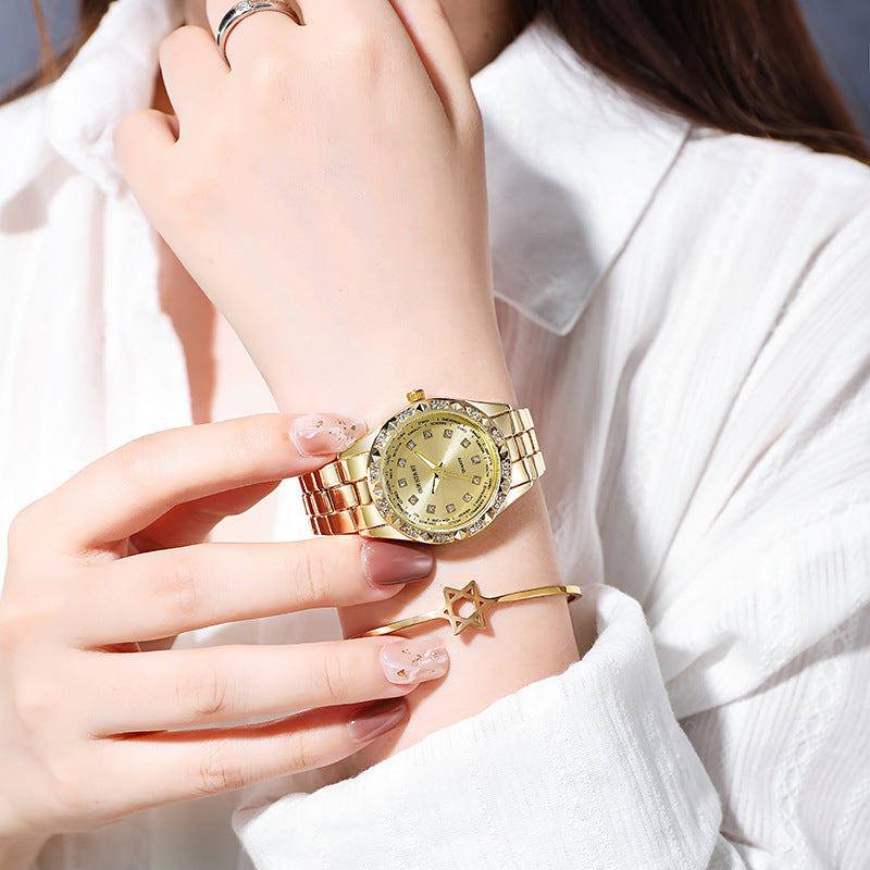 Gold Stainless Steel Diamond Dial Quartz Watch – Unisex