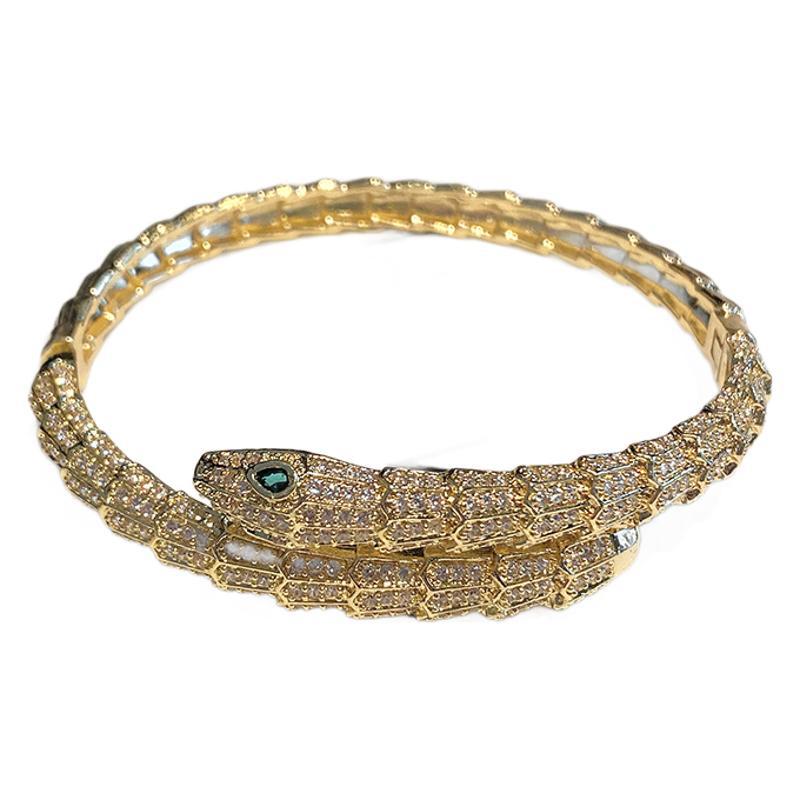 Domineering Imitation Snake Scale Snake Shape Bracelet European and American Personality Green Eye Snake Bracelet Retro Fashion Cross-Border Punk Jewelry