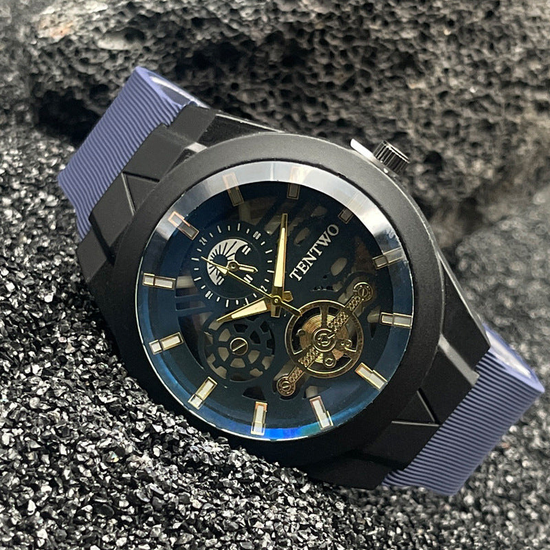 Men’s 46mm Silicone Quartz Watch – Casual Analog Wristwatch – Metal Case – Multi-Color