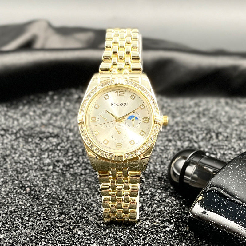 Luxury Gold Women’s Quartz Watch with Crystal Bezel – 36mm