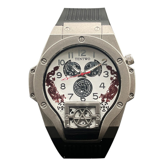 Men’s 46mm Dual Display Quartz Watch – Tonneau Dial Silicone Casual Sport Wristwatch – Multi-Color