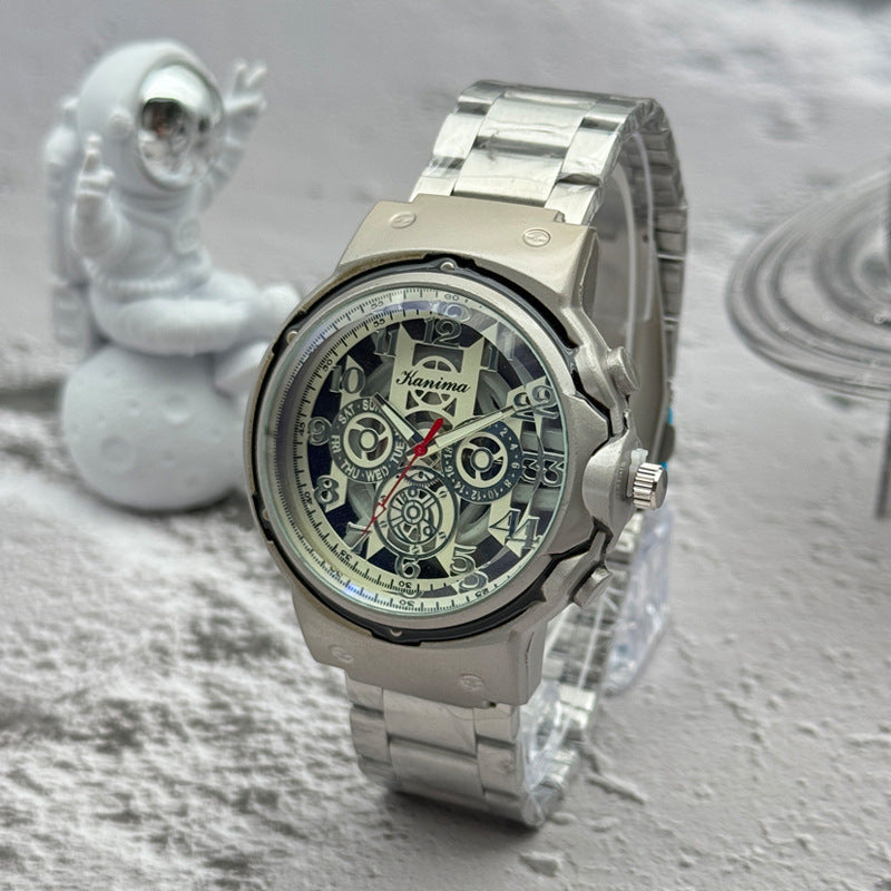 Men’s 46mm Fashion Quartz Watch – Alloy Case & Stainless Steel Band – Multi Dial Styles