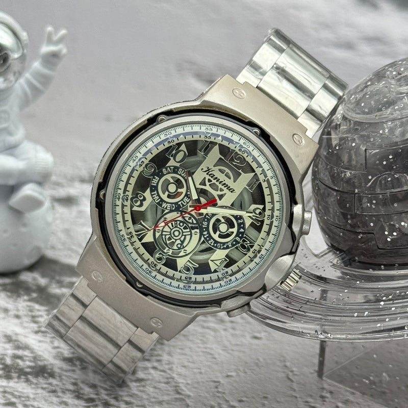 Men’s 46mm Fashion Quartz Watch – Alloy Case & Stainless Steel Band – Multi Dial Styles