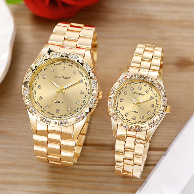 Gold Stainless Steel Diamond Dial Quartz Watch – Unisex