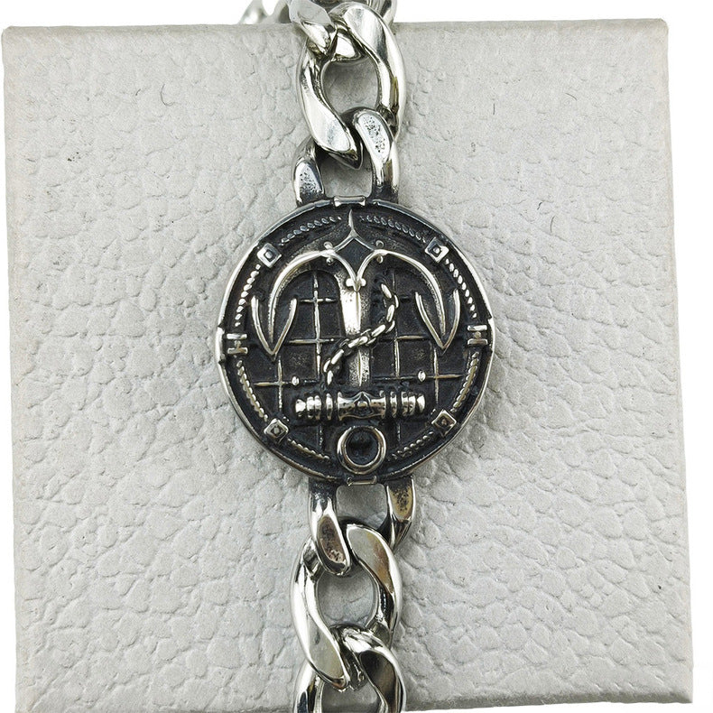 Hip-Hop Stainless Steel Retro Punk Skull Dragon Pattern Round Plate Sports Men's Bracelet Accessories Wholesale