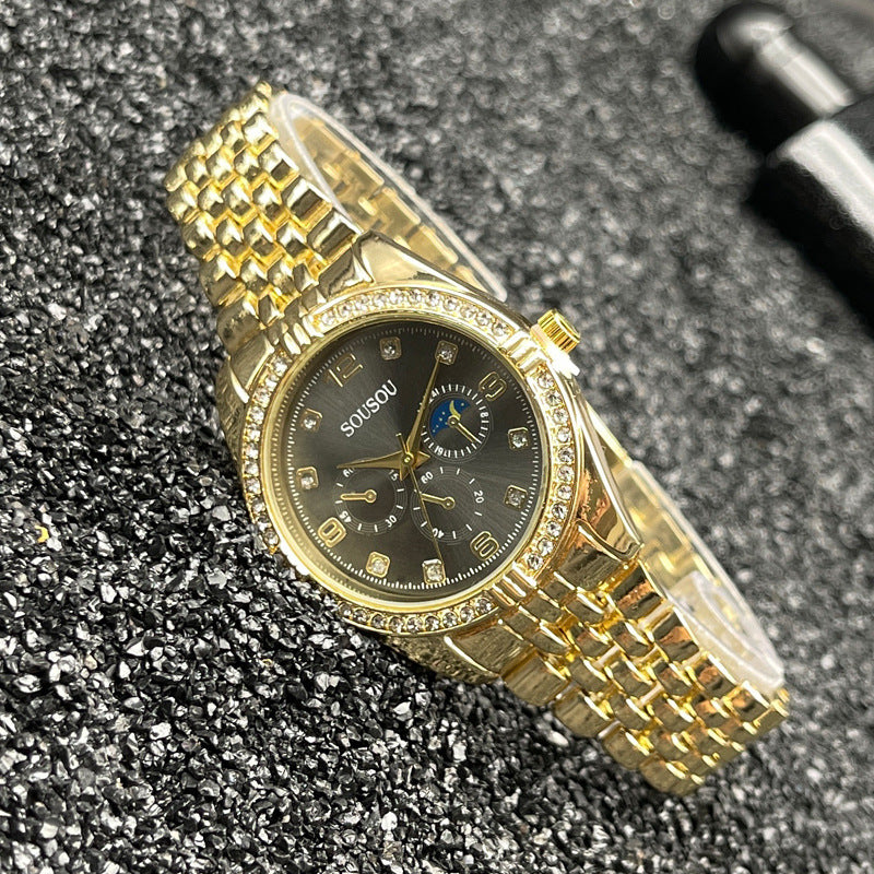 Luxury Gold Women’s Quartz Watch with Crystal Bezel – 36mm