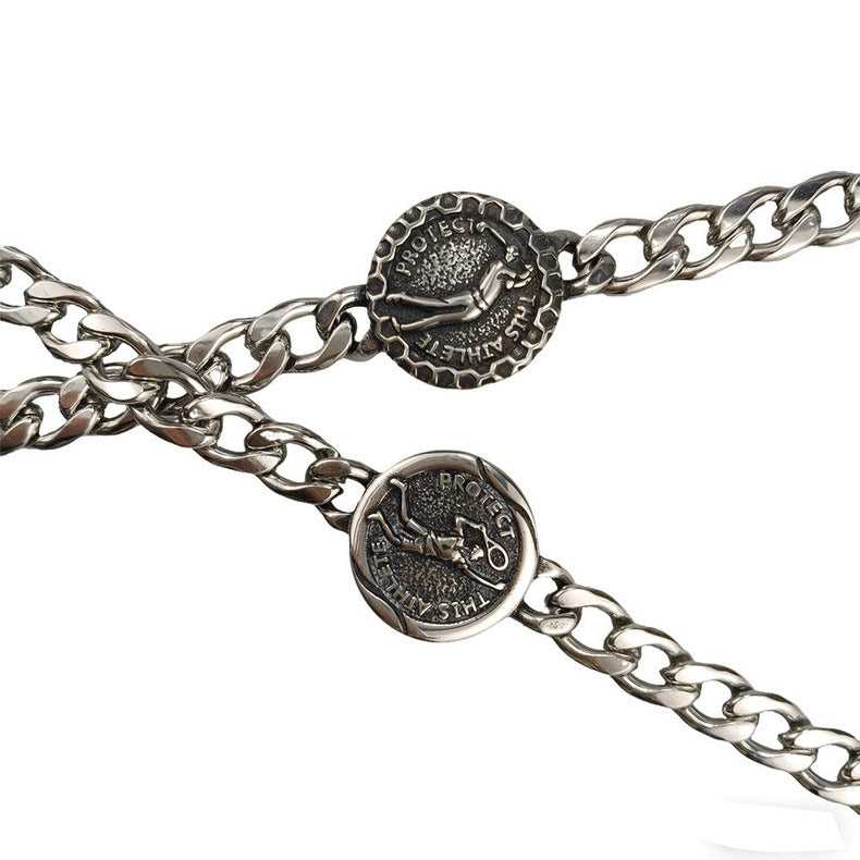 Hip-Hop Stainless Steel Retro Punk Skull Dragon Pattern Round Plate Sports Men's Bracelet Accessories Wholesale