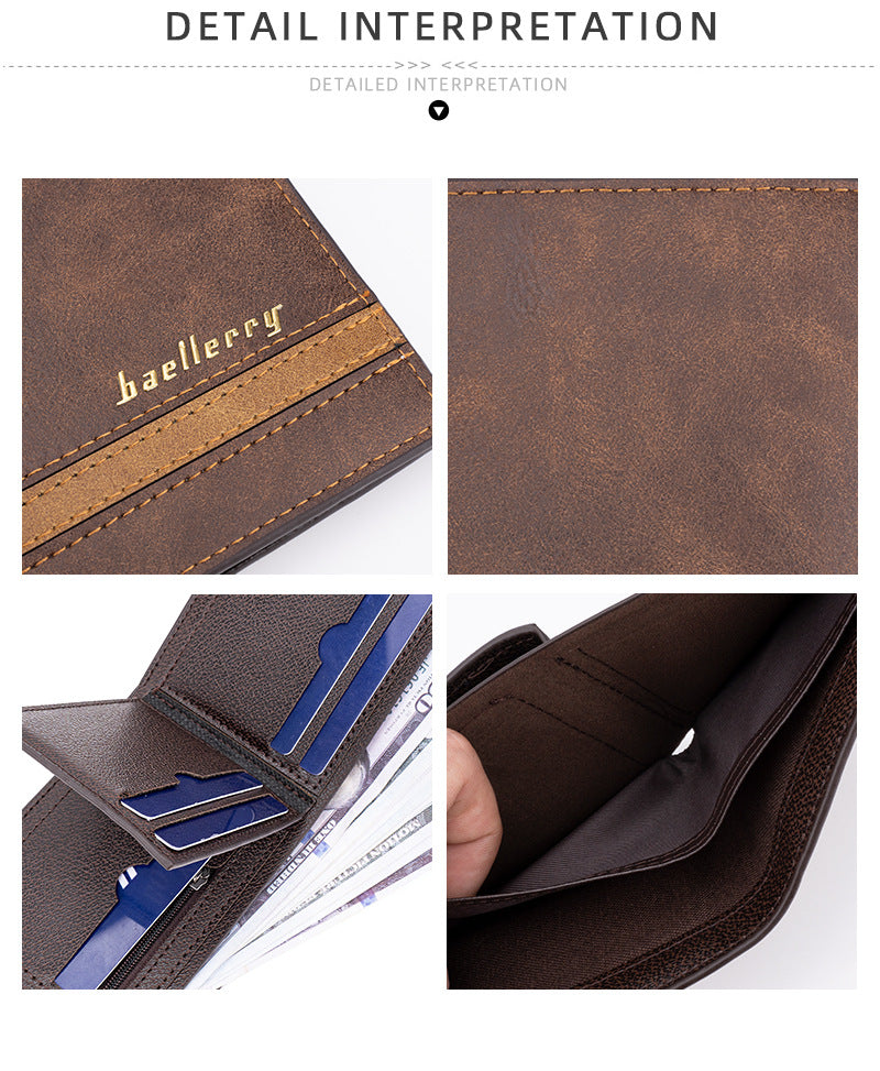 Baellerry Men’s Retro Short Wallet | Stripe Accent Design | Multi-Card Capacity | Ships from Spain (Fast & Free Delivery)