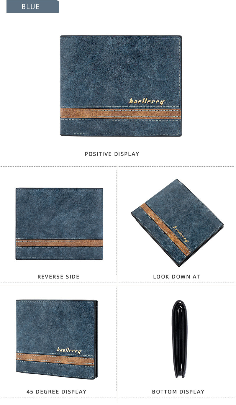 Baellerry Men’s Retro Short Wallet | Stripe Accent Design | Multi-Card Capacity | Ships from Spain (Fast & Free Delivery)